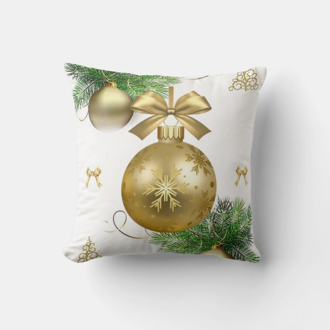 Christmas Throw Pillow, Gold Balls Throw Pillow (Front)