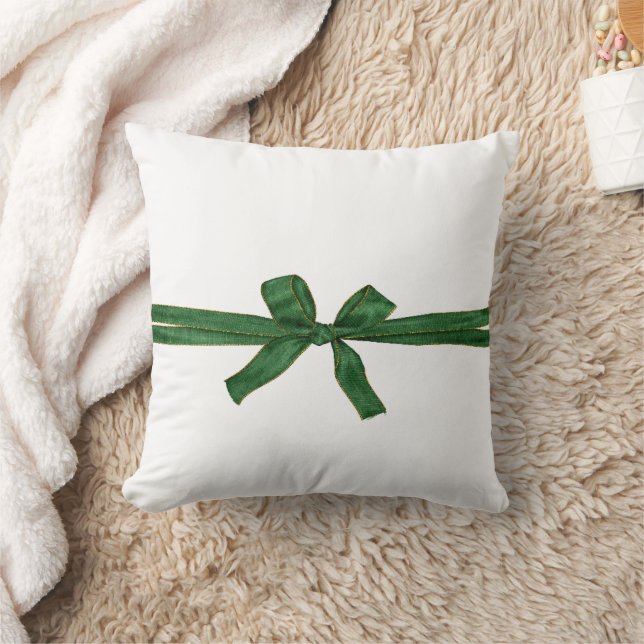 Christmas Throw Pillow, Green Bow Throw Pillow (Blanket)
