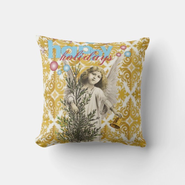 Christmas Throw Pillow, Happy Holidays Angel Pillow (Front)