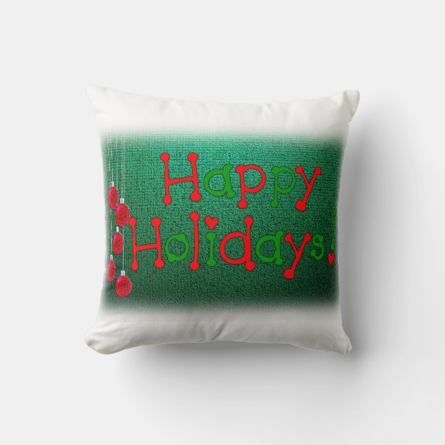 Christmas Throw Pillow, Happy Holidays Pillow (Front)