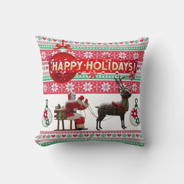 Christmas Throw Pillow, Happy Holidays Pillow (Front)