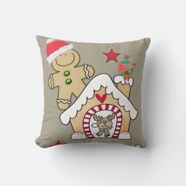Christmas Throw Pillow, Noel Gingerbread Man  Pillow (Front)