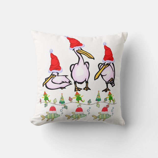 Christmas Throw Pillow, Pelican Fish  Throw Pillow (Front)