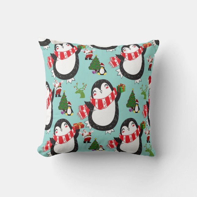 Christmas Throw Pillow, Penguin Pillow (Front)