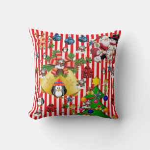 Christmas Throw Pillow, Penguin Stripe Snowman Throw Pillow