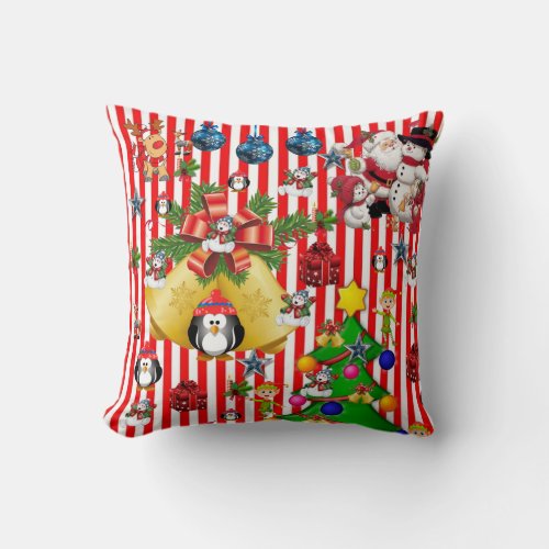 Christmas Throw Pillow Penguin Stripe Snowman Throw Pillow