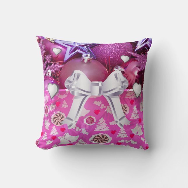 Christmas Throw Pillow, Pink Pillow (Front)