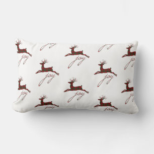 Christmas Throw Pillow-Plaid Joy Reindeer Lumbar Pillow