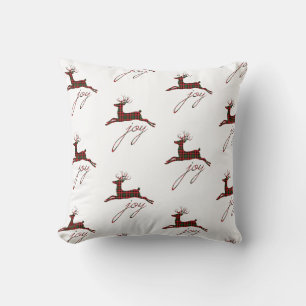 Christmas Throw Pillow-Plaid Joy Reindeer Pillow
