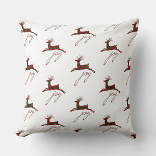 Christmas Throw Pillow-Plaid Joy Reindeer Pillow