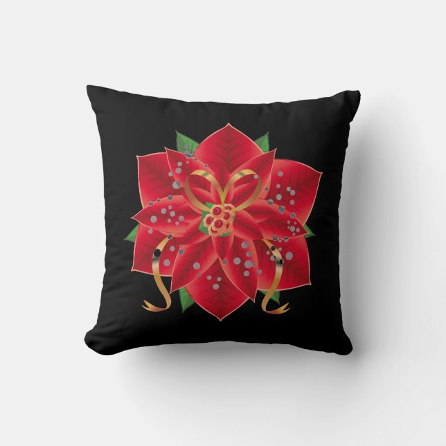 Christmas Throw Pillow-Red Poinsettia Pillow (Front)