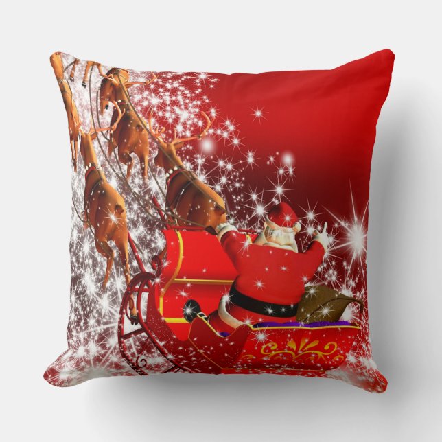 Christmas Throw Pillow/Santa and Sleigh Pillow (Front)