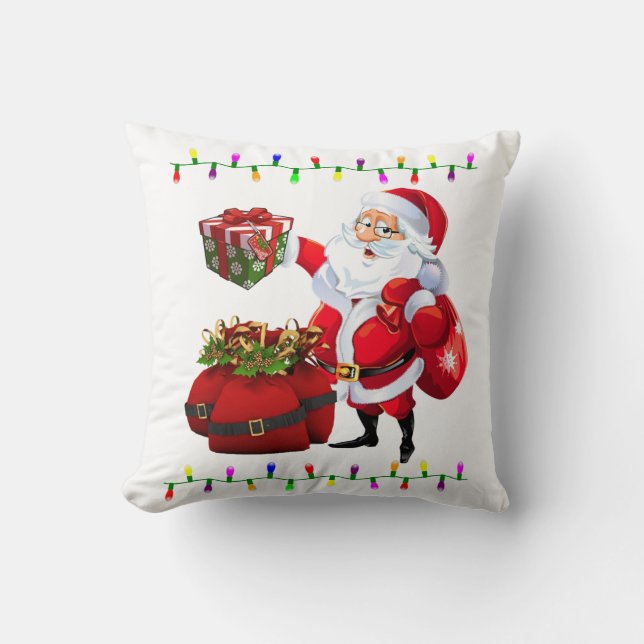 Christmas Throw Pillow, Santa Lights Throw Pillow (Front)