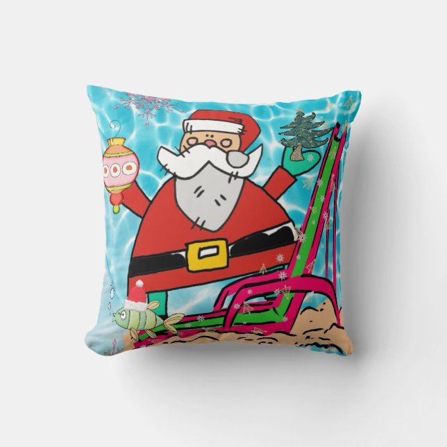 Christmas Throw Pillow, Santa Ocean Fish Pillow (Front)