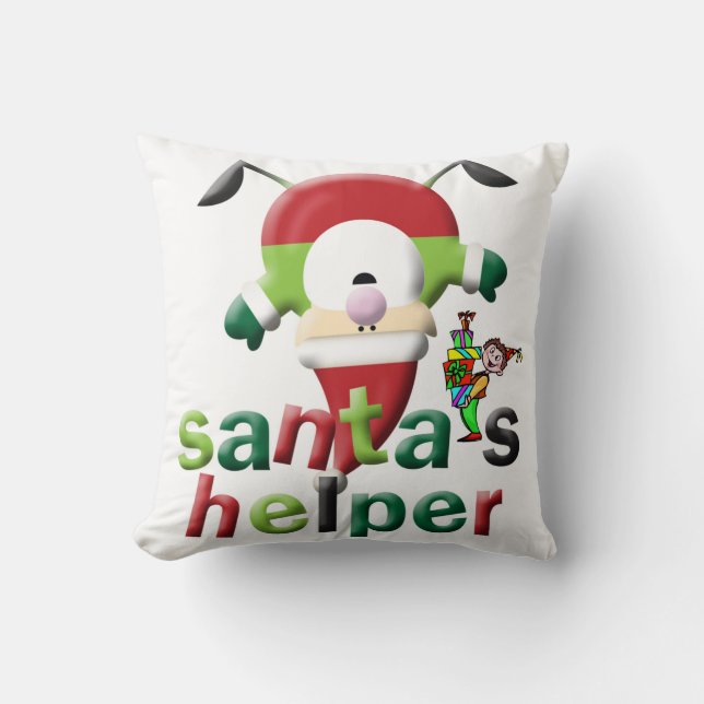 Christmas Throw Pillow, Santa's Helper  Pillow (Front)
