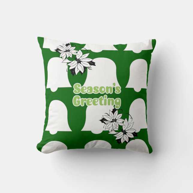 Christmas Throw Pillow, Seasons Greetings Green Throw Pillow (Front)