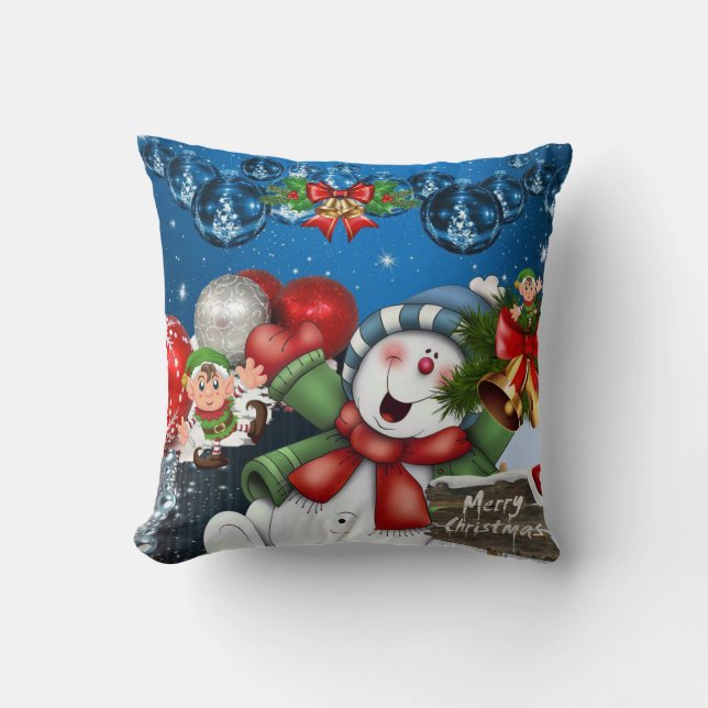Christmas Throw Pillow, Snowman Elf Throw Pillow (Front)