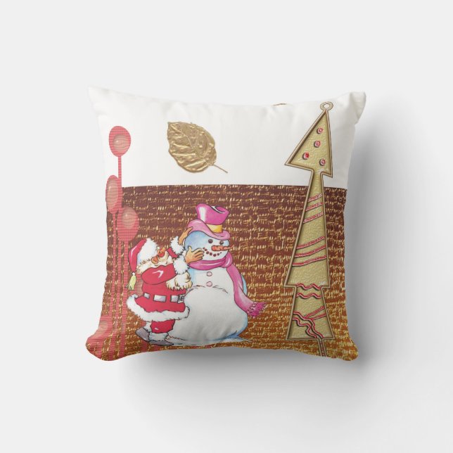 Christmas Throw Pillow, Snowman Gold Pillow (Front)