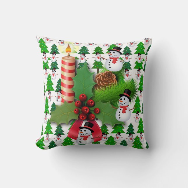 Christmas Throw Pillow, Snowman Pillow (Front)