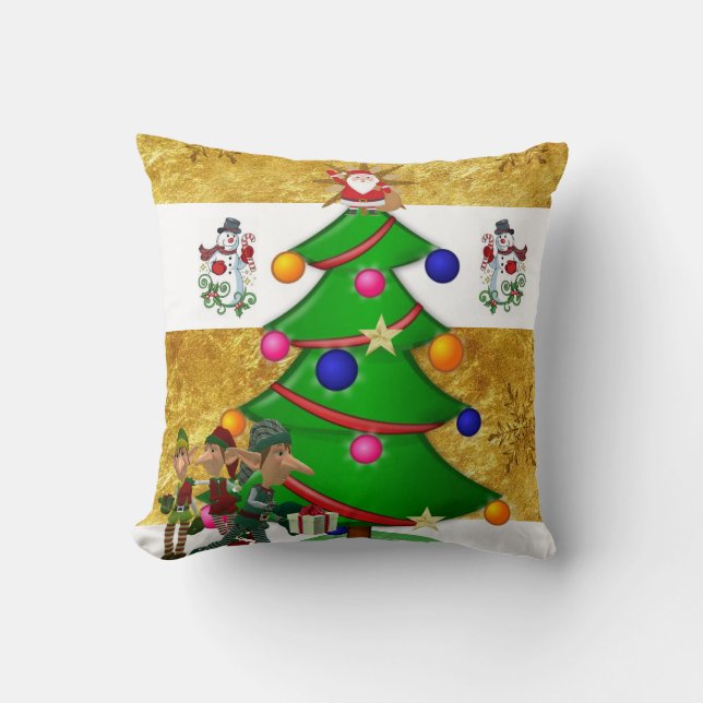 Christmas Throw Pillow, Snowman Santa Throw Pillow (Front)