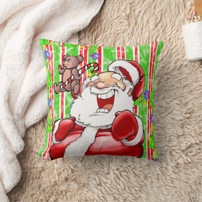 Christmas Throw Pillow, Stripe Teddy Bear Throw Pillow (Blanket)