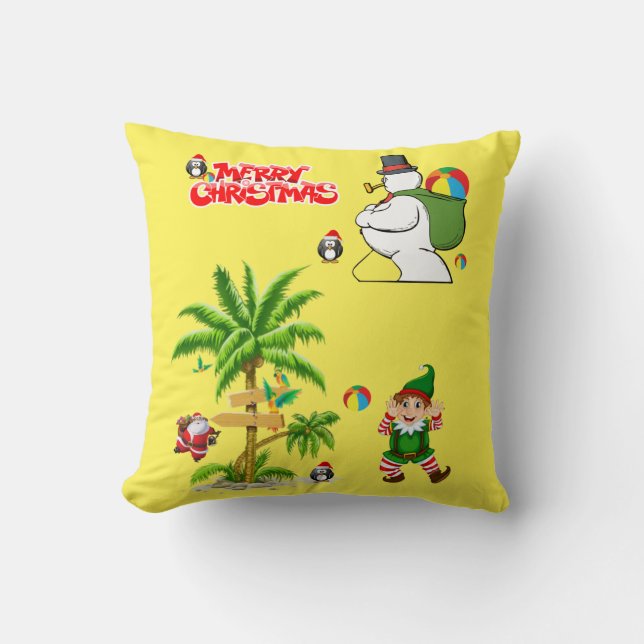 Christmas Throw Pillow, Summer Beach Bum Santa Pillow (Front)