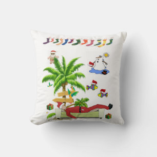 Christmas Throw Pillow, Summer Beach Bum Santa Throw Pillow