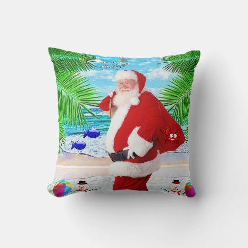 Christmas Throw Pillow Summer Beach Bum Santa Throw Pillow