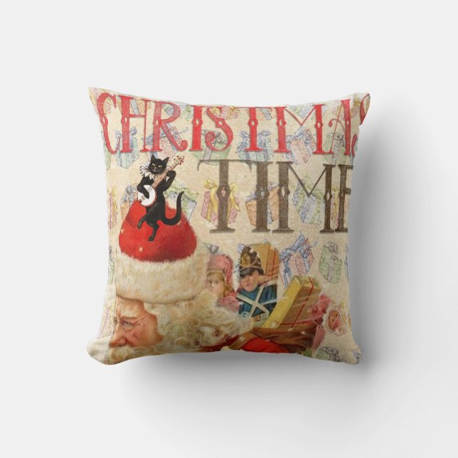 Christmas Throw Pillow,Vintage Cat Pillow (Front)