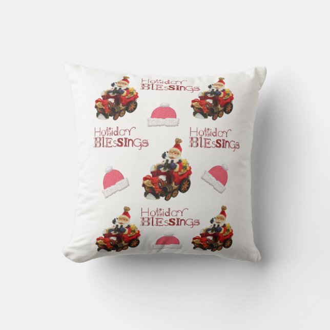 Christmas Throw Pillow, Vintage Santa Blessings Pillow (Front)