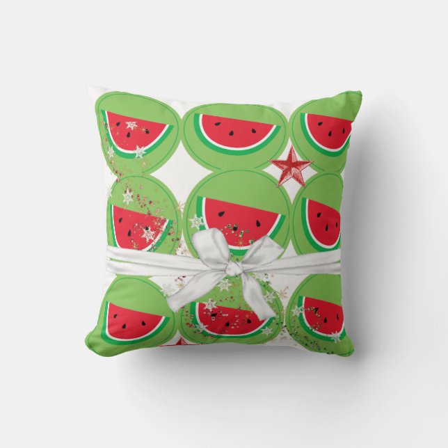 Christmas Throw Pillow, Watermelon White Bow  Pillow (Front)