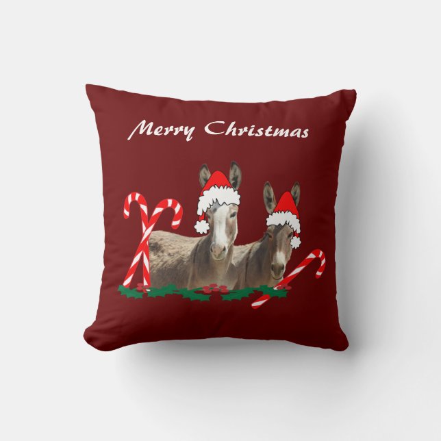 Christmas throw pillow, wildlife, donkeys throw pillow (Front)