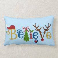 Christmas Throw Pillow with Believe Design