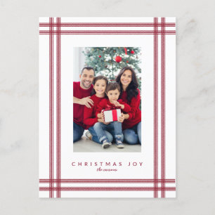 Christmas ticking stripe frame holiday photo postcard