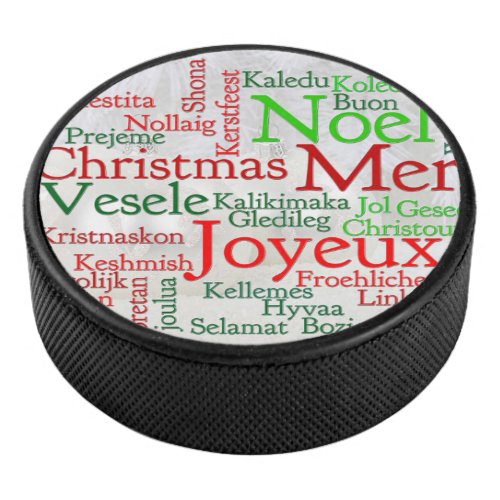 Christmas Tidings Around The World Hockey Puck