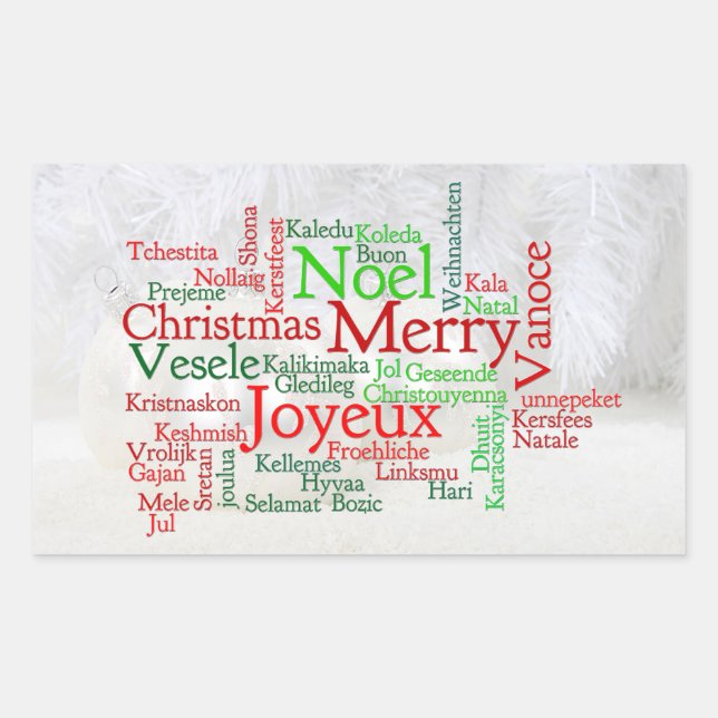 Christmas Tidings Around The World Rectangular Sticker (Front)