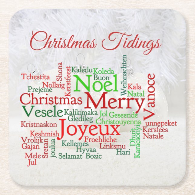 Christmas Tidings Around The World Square Paper Coaster (Front)
