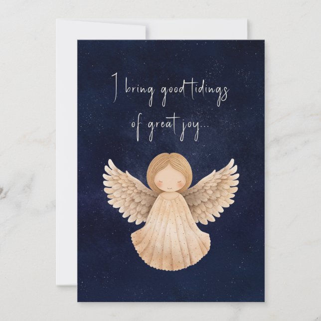Christmas Tidings Of Great Joy Watercolor Angel Holiday Card (Front)