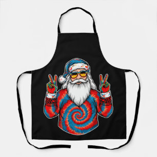 Christmas Tie Dye Santa Peace Sign Sunglasses Xmas Apron