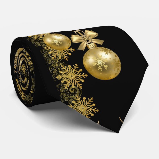 Christmas Tie, Gold Balls Neck Tie (Rolled)