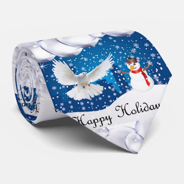 Christmas Tie, Happy Holidays Neck Tie (Rolled)