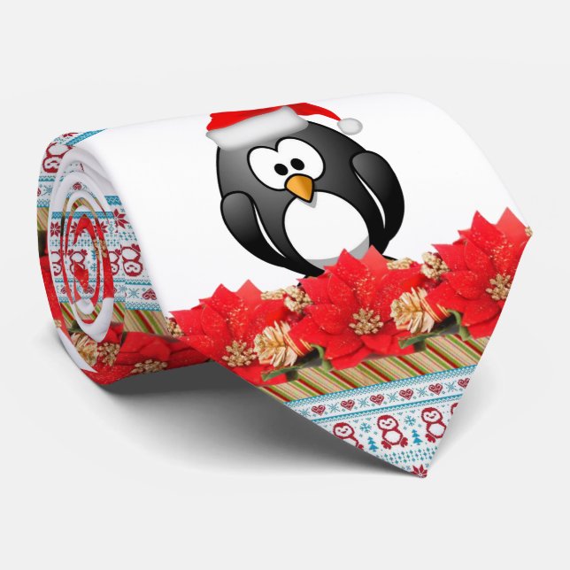 Christmas Tie, Penguin Neck Tie (Rolled)