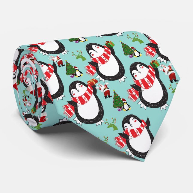 Christmas Tie, Penguin Neck Tie (Rolled)