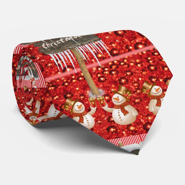 Christmas Tie, Snowman Neck Tie (Rolled)