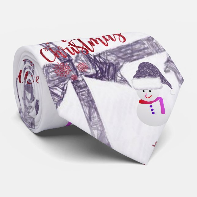 Christmas Tie, Snowman Neck Tie (Rolled)