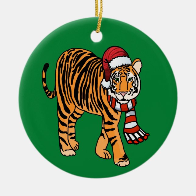 Christmas Tiger Ceramic Ornament (Front)