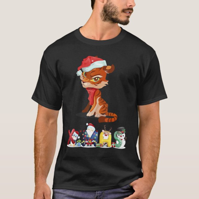Christmas Tiger Face Tree Snow  Pajama Xmas 2021   T-Shirt (Front)