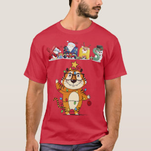 Christmas Tiger Face Tree Snow T Pajama Xmas 2021 T-Shirt