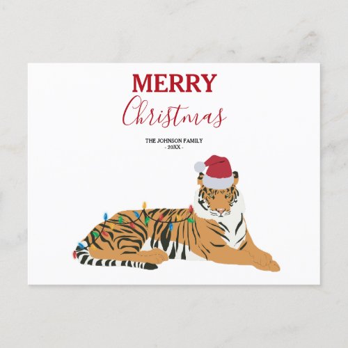 Christmas Tiger Funny Animal with Santa Hat Card