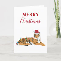 Christmas Tiger Funny Animal with Santa Hat Card